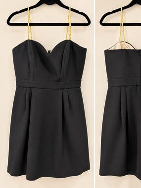 NAVEN Black Gold Braided Strap Sweetheart Cocktail Mini Dress M